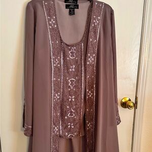 Mauve Embellished Dress & Jacket Set Women’s Size L Beaded Formal Wedding